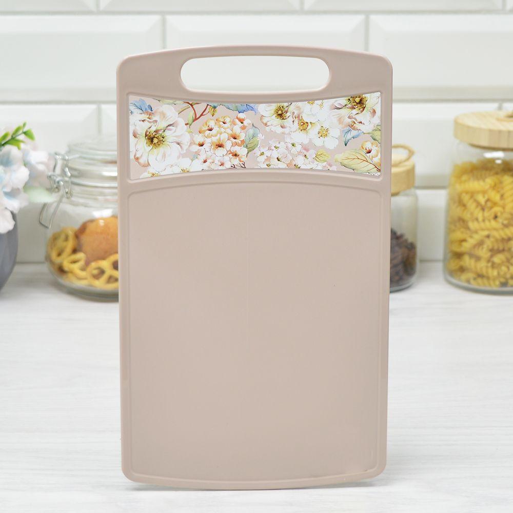 Доска разделочная прямоугольная 260*155*3,5мм  с декором (бежевый)