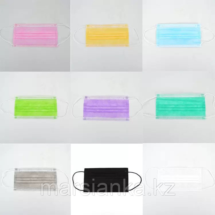 Маска защитная 3-х слойная цветная, 50шт, фото 1