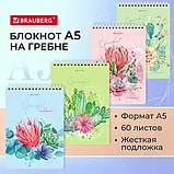 Блокнот А5 (146х206 мм), 60 л., гребень, картон, жесткая подложка, клетка, BRAUBERG, "Суккуленты", 1, фото 2