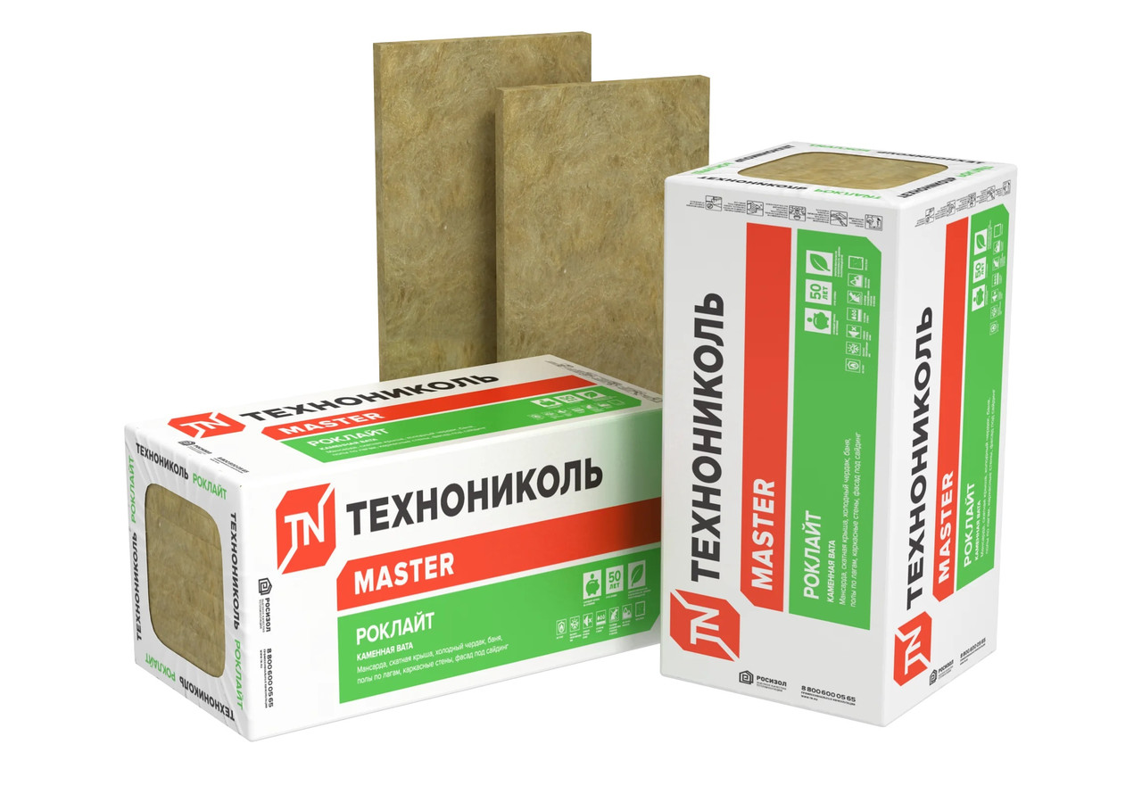 Каменная вата РОКЛАЙТ 50 мм — утеплитель для стен, пола и кровли, плотность 35 кг/м³, фото 1