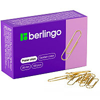 Скрепки BERLINGO 28 мм, золотистые, 100 шт/упак