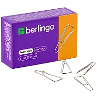 Скрепки BERLINGO 32 мм, никелированные, треугольные, 100 шт/упак