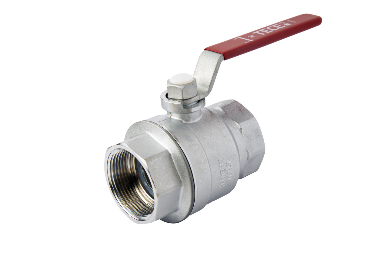 Кран шаровый полнопроходной, резьба внутр./внутр, хром., ручка -рычаг, красный, 1 1/2", фото 1