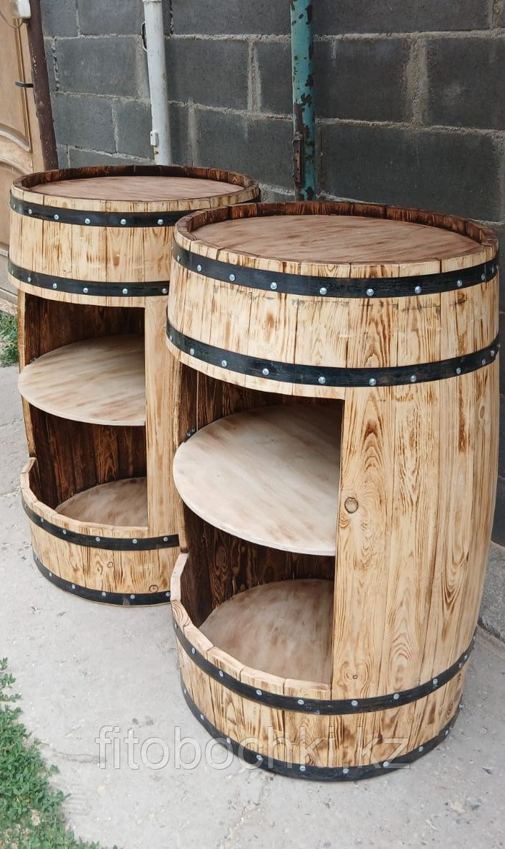 Деревянная бочка мини-бар с полками, фото 1