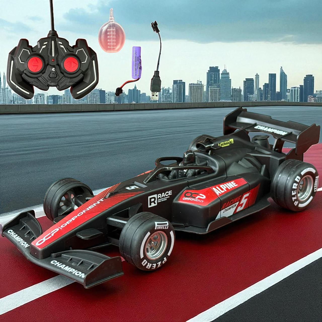 GF-036 Болид формула 1 (красная) с эффектом дыма машина на р/у с аккум 33х10см, фото 1