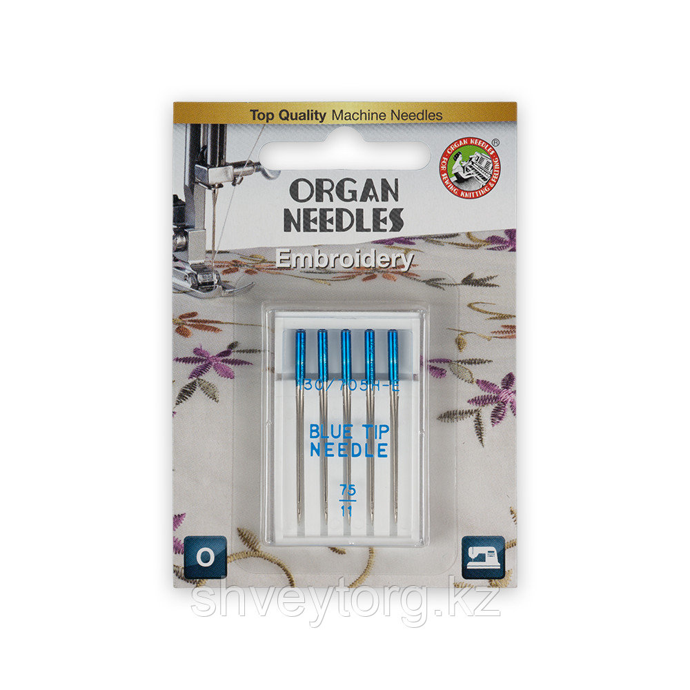 Иглы для вышивальных машин ORGAN (BLUE TIP NEEDLE) 130/705H-E №75 (5 шт) (Блистер), фото 1