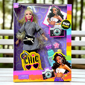 FQ123K1 Кукла Chic платье (черное) +парфюм+сережки