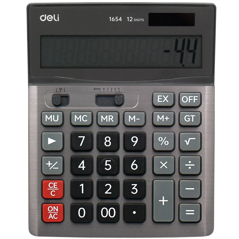 Калькулятор настольный DELI "1654" 12 разрядный, 190х147х38 мм, серый, фото 1