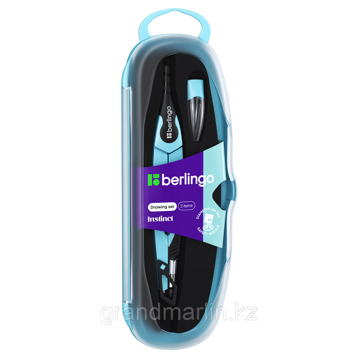 Готовальня Berlingo "Instinct", 2 предмета, циркуль 135мм, аквамарин, пластиковый футляр, фото 1