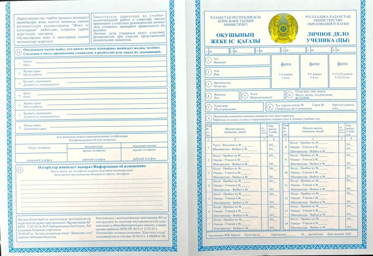 Бланк Личное дело ученика (ученицы)