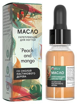 Укрепляющее масло для ногтей со смолой мастикового дерева Milv "PEACH and MANGO", 15 мл