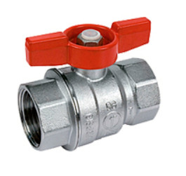 Кран шаровый полнопроходной, резьба внутр./наруж., хром., ручка -бабочка красная, 3/4", фото 1