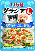 Влажный корм INABA Gracia L для собак Куриное филе с сыром и 5 видами овощей в желе, паучи 280г