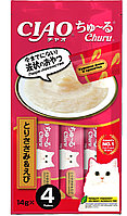 Лакомство-пюре CIAO Churu пюре для кошек Куриное филе и креветка 14г * 4шт