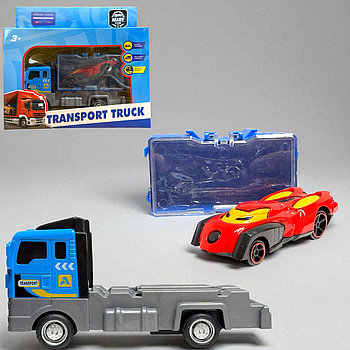 Помятая упаковка!!! HW-143 Грузовик +съемный контейнер + 1 машина 18х16см