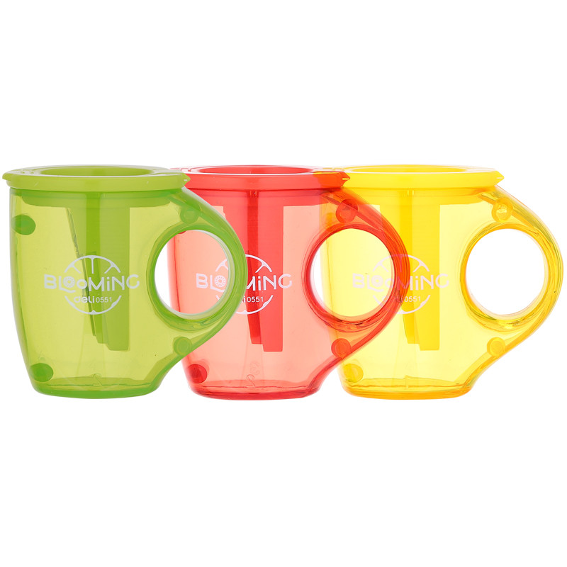 Точилка DELI "Blooming" Cup пластиковая, 2 отверстия, с контейнером, ассорти