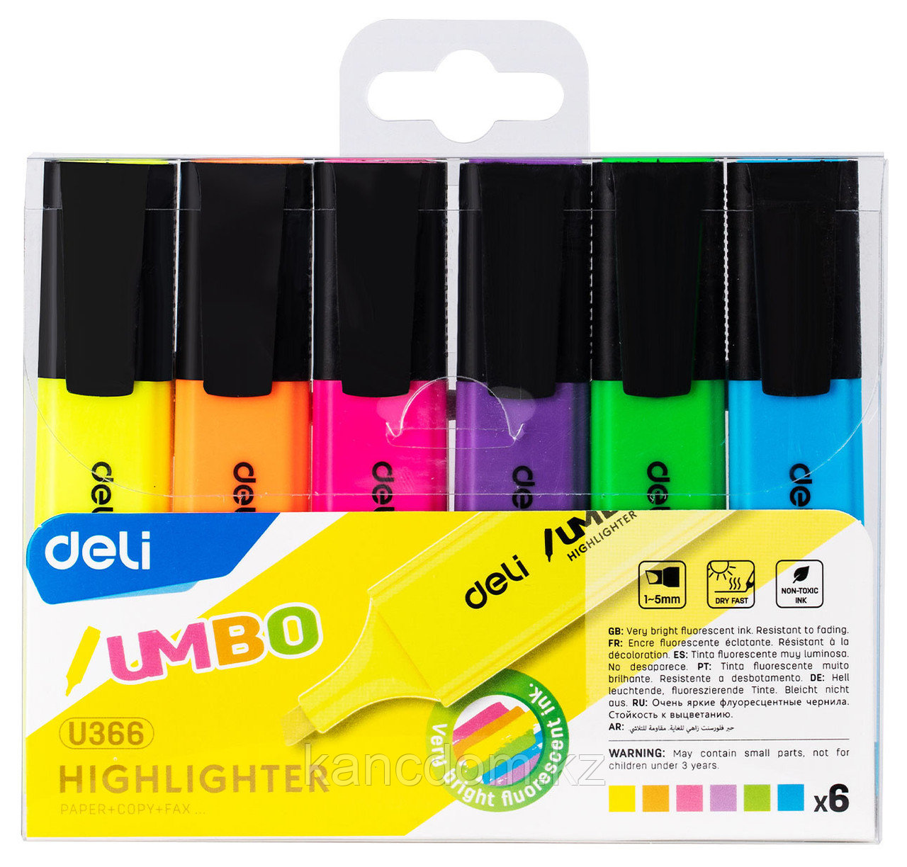 Маркер текстовыделитель DELI "U366" 1-5 мм, 6 цветов