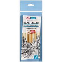 Набор карандашей ч/г ArtSpace "Графика", 12шт., 2H-2B, заточен., пакет, европодвес.
