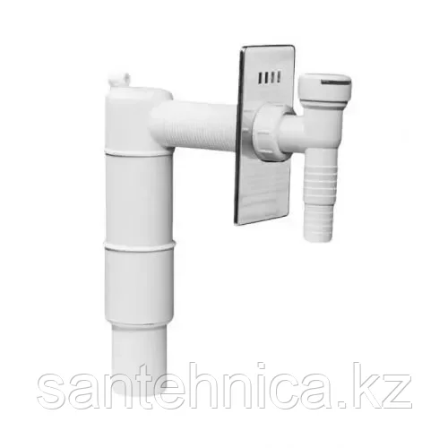 Сифон трубный S-образный для слива быт техн с вент. клапаном и декор. хром. решеткой верт вых 40/50