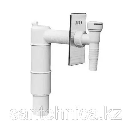 Сифон трубный S-образный для слива быт техн с вент. клапаном и декор. хром. решеткой верт вых 40/50, фото 1