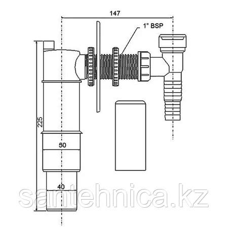 Сифон трубный S-образный для слива быт техн с вент. клапаном и декор. хром. решеткой верт вых 40/50, фото 2