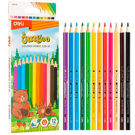 Карандаши цветные Deli "Jungoo", 12 цвета, дерево, картон
