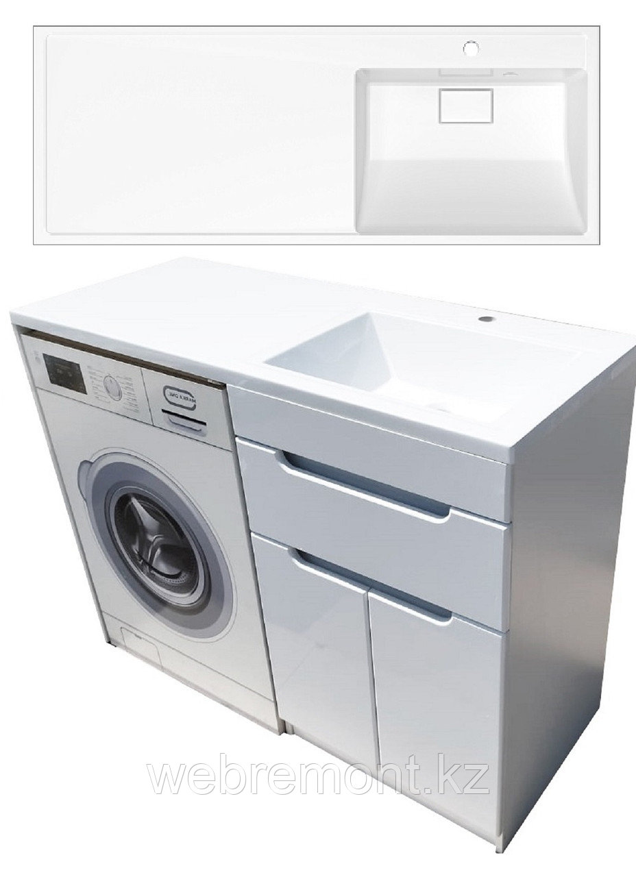Тумба Амелия Стелла 120  см. с раковиной и столешницей  правая над стиральной машиной. РФ