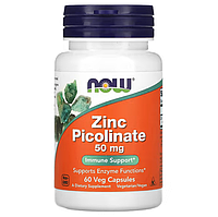 ПИКОЛИНАТ ЦИНКА, 50 мг, 60 растительных капсул, Now Foods