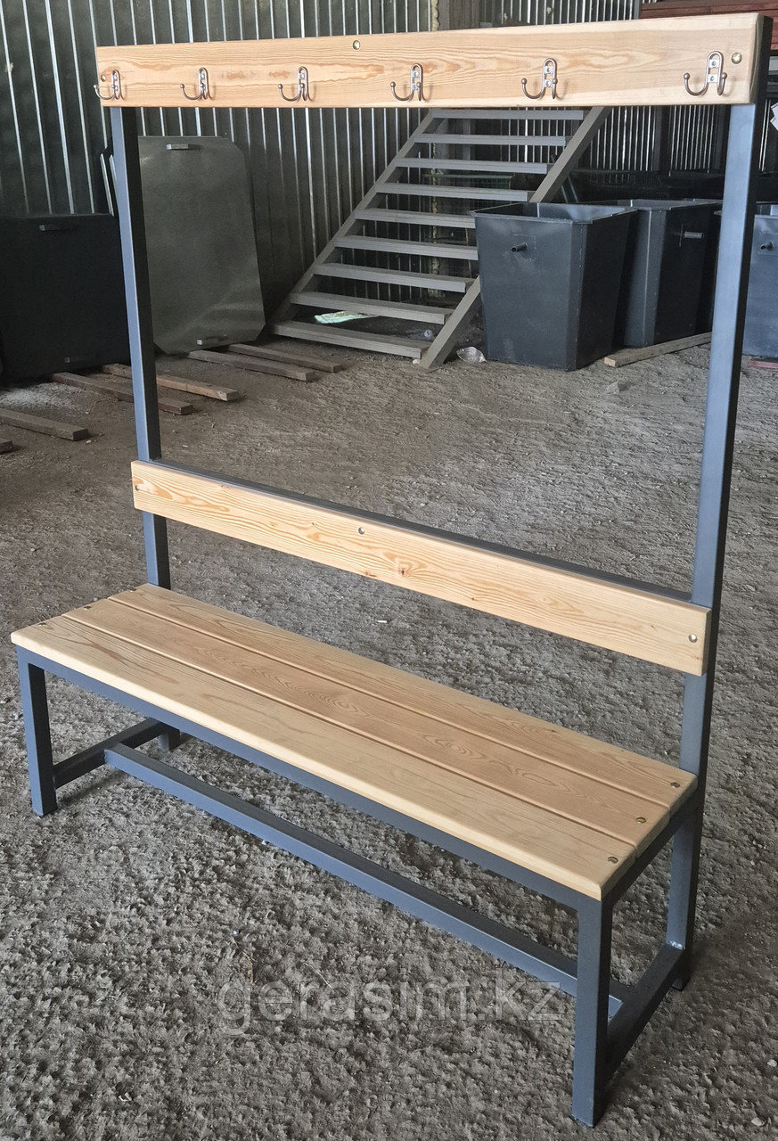 Скамейка для раздевалки и гардероба с крючками для одежды (L=1,5м)