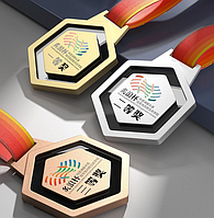 Медаль наградная шестиугольная с центральным гексагоном YCZ-0013 ("золото" / "серебро" / "бронза" )
