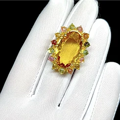 Шикарное кольцо с натуральным Цитрином и Турмалинами