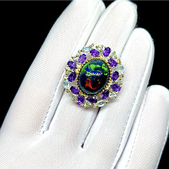 Невероятное кольцо с крупным натуральным Черным Опалом 18 мм