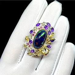 Кольцо с натуральным Черным Опалом