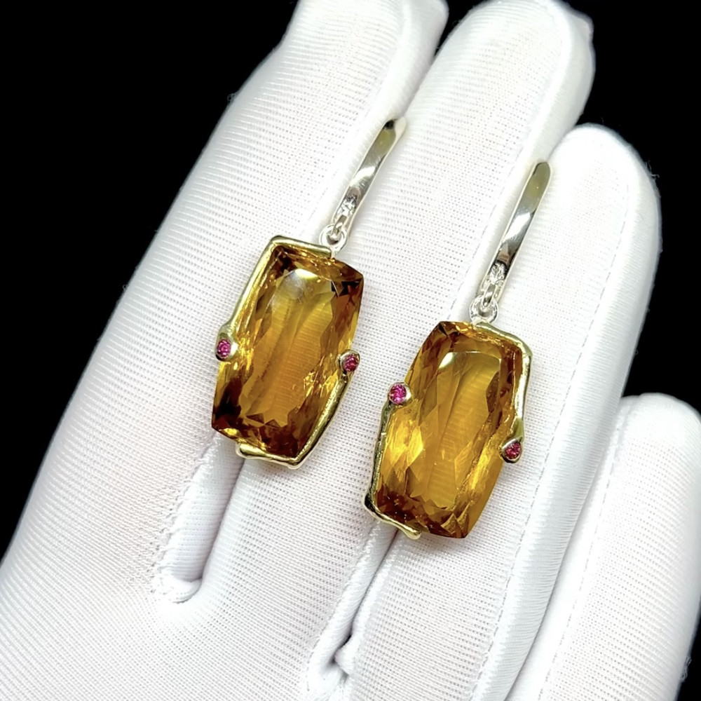 Роскошные серьги с натуральными Цитринами редкой огранки, фото 1