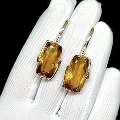 Роскошные серьги с натуральными Цитринами редкой огранки