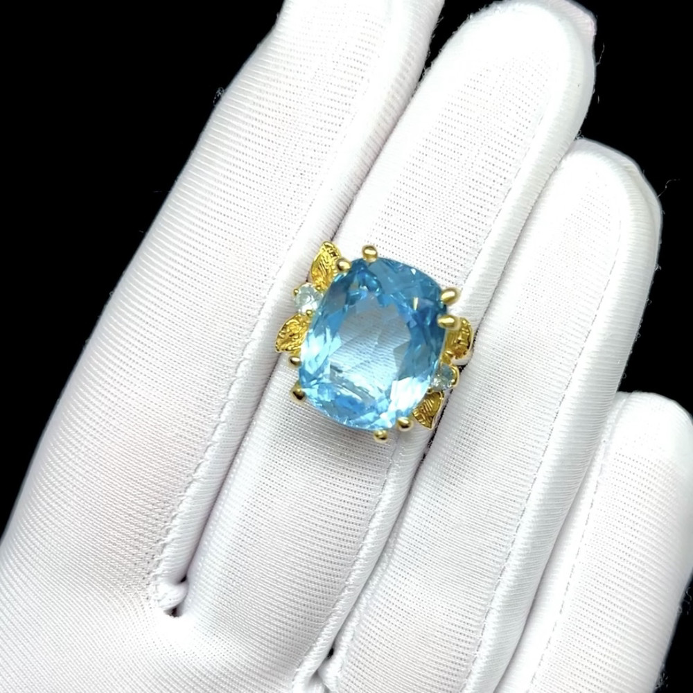 Кольцо с натуральным Топазом Скай блу, фото 1