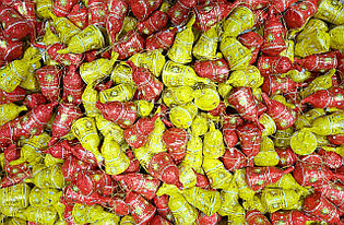 Шоколадные новогодние игрушки на Ёлку КОЛОКОЛЬЧИКИ (красно-жёлтые)  1кг