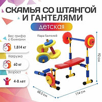 Детская скамья со штангой и гантелями (тренажёр для детей 4–8 лет) FitTop KB-04