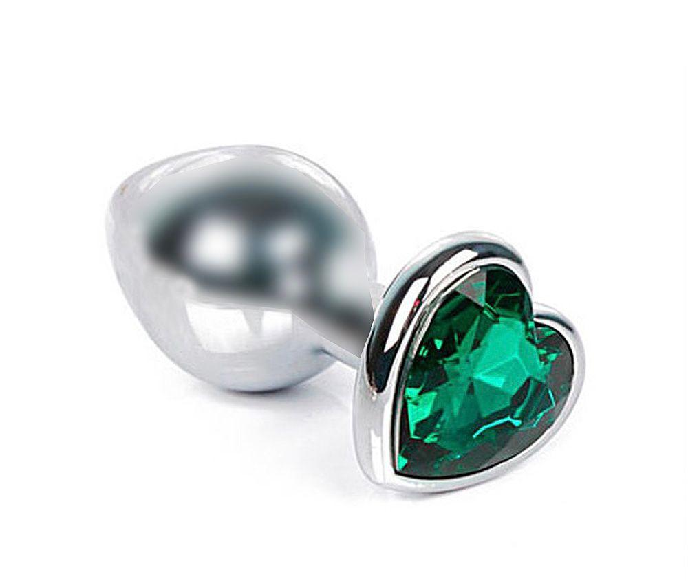 Пробка металлическая 7,5х2,8см с сердечком зеленый страз 47416