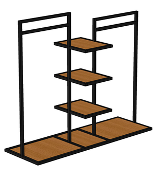 Вешало-стойка для одежды двойной с центральными полочками