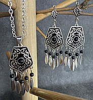 Комплект казахских национальных украшений с черным камнем