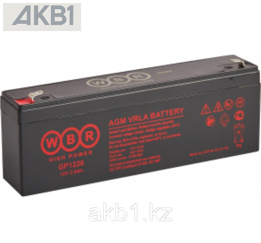 Аккумулятор WBR GP1226 F2 (12V /2.6Ah | AGM | ДхШхВ, мм, 178x34x60 | Масса (± 3%) 1.7 кг), фото 1