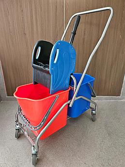 Тележка уборочная двухвёдерная с отжимом и без лотка , 2х25 литров,