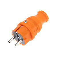 Вилка влагозащищенная прямая, c/з, 16А, IP44, 200В, каучук, оранжевая REXANT 111-015