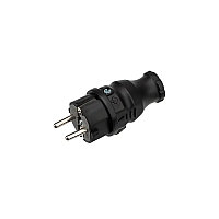 Вилка влагозащищенная прямая, с/з, 16А, IP44, 200В, каучук, черная REXANT 111-001