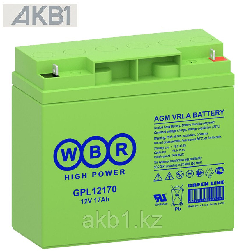 Аккумулятор WBR GPL 12170 (12V /17Ah | AGM | ДхШхВ, мм, 181x76x167 мм | Масса (± 3%) 5.67 кг), фото 1