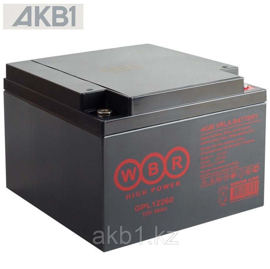 Аккумулятор WBR GPL12260 (12V /26Ah | AGM | ДхШхВ, мм, 166х175x125 мм | Масса (± 3%) 8.1 кг), фото 1