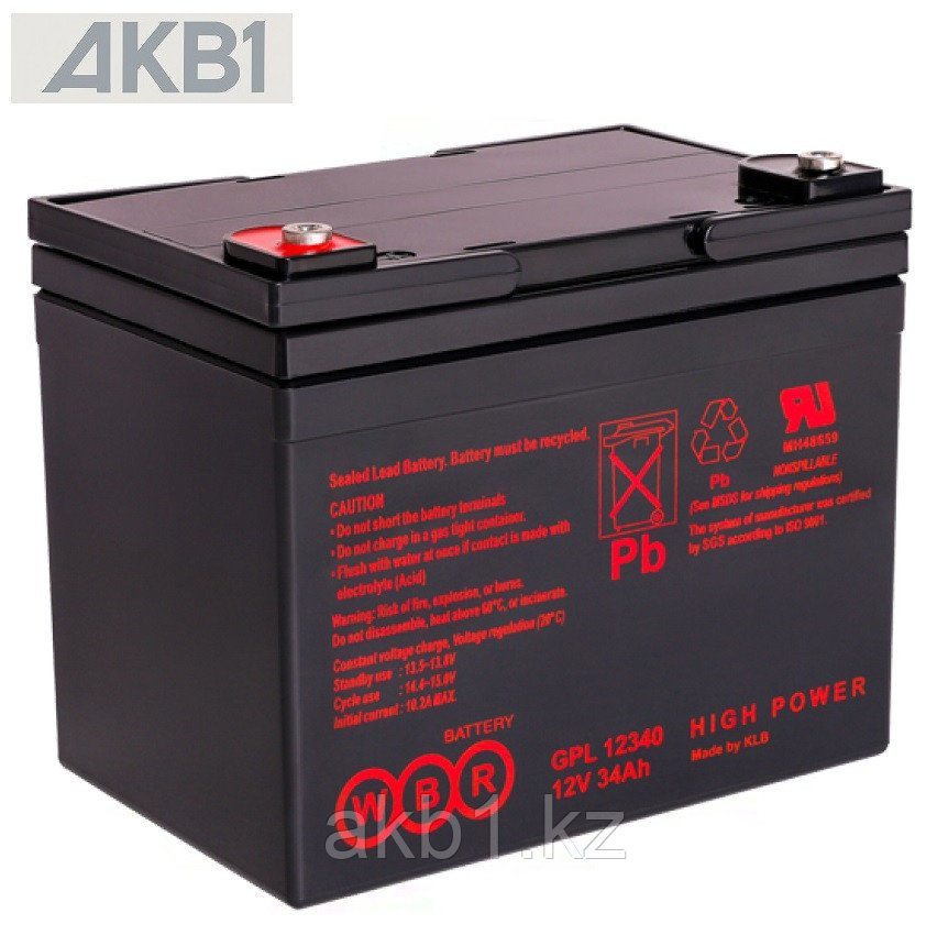 Аккумулятор WBR GPL 12340 (12V /34Ah | AGM | ДхШхВ, мм, 197x131x170 мм | Масса (± 3%) 10.5 кг), фото 1