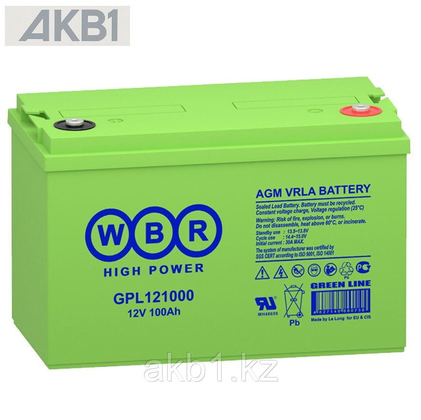 Аккумулятор WBR GPL121000 (12V /100Ah | AGM | ДхШхВ, мм, 306x169x208 мм | Масса (± 3%) 29 кг), фото 1