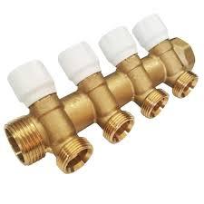 Коллектор универсальный с запорными вентилями 1" х 3/4" Ек, 4 к., стандартная латунь, фото 1